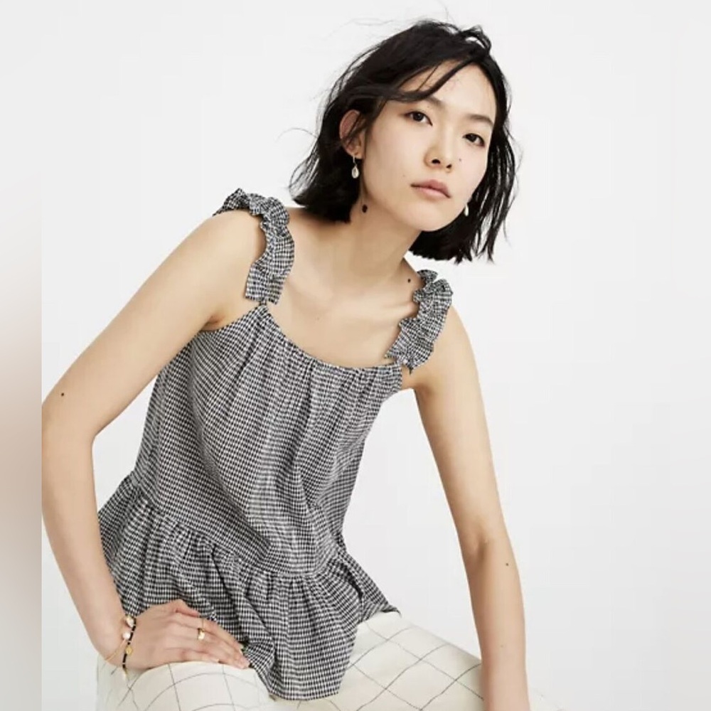 Ruffle-strap cami top in gingham